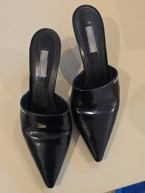 Prada Black Patent Pointed Mule Slides